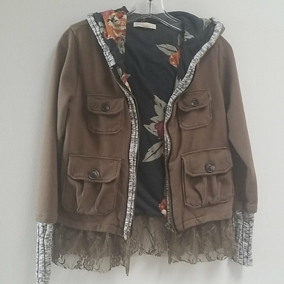 Anthropologie Olive Green Hooded Jacket With Lace Trim! - Picture 7 of 8